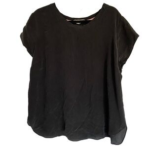 BODEN 100% Silk Black Women's Short Sleeve Top Size 14 Simple Basic Minimalist